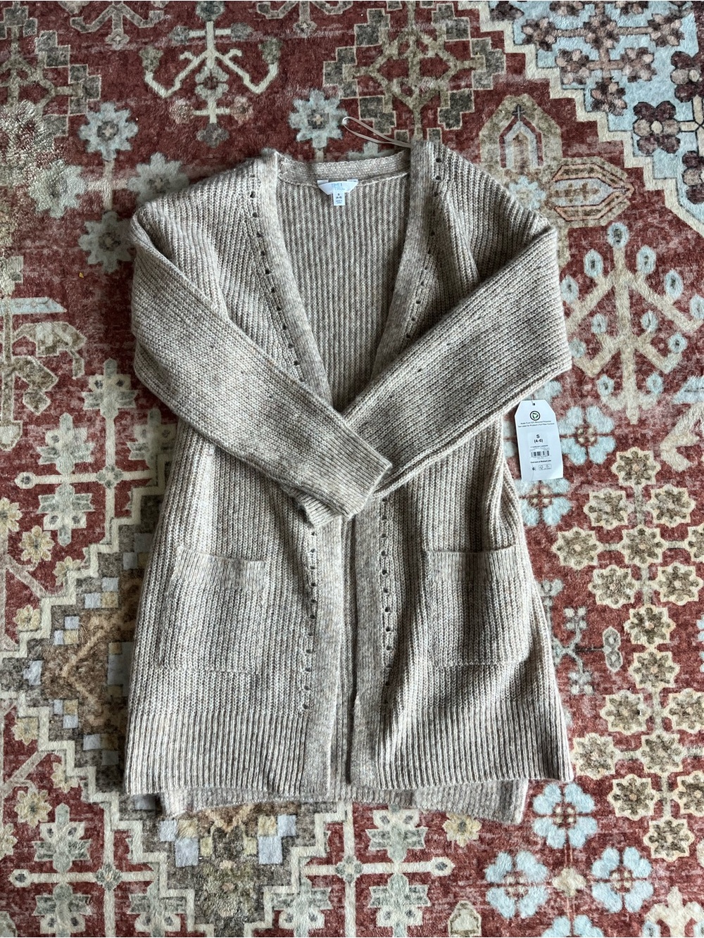 George Beige Ribbed Open‑Front Cardigan – Women’s S